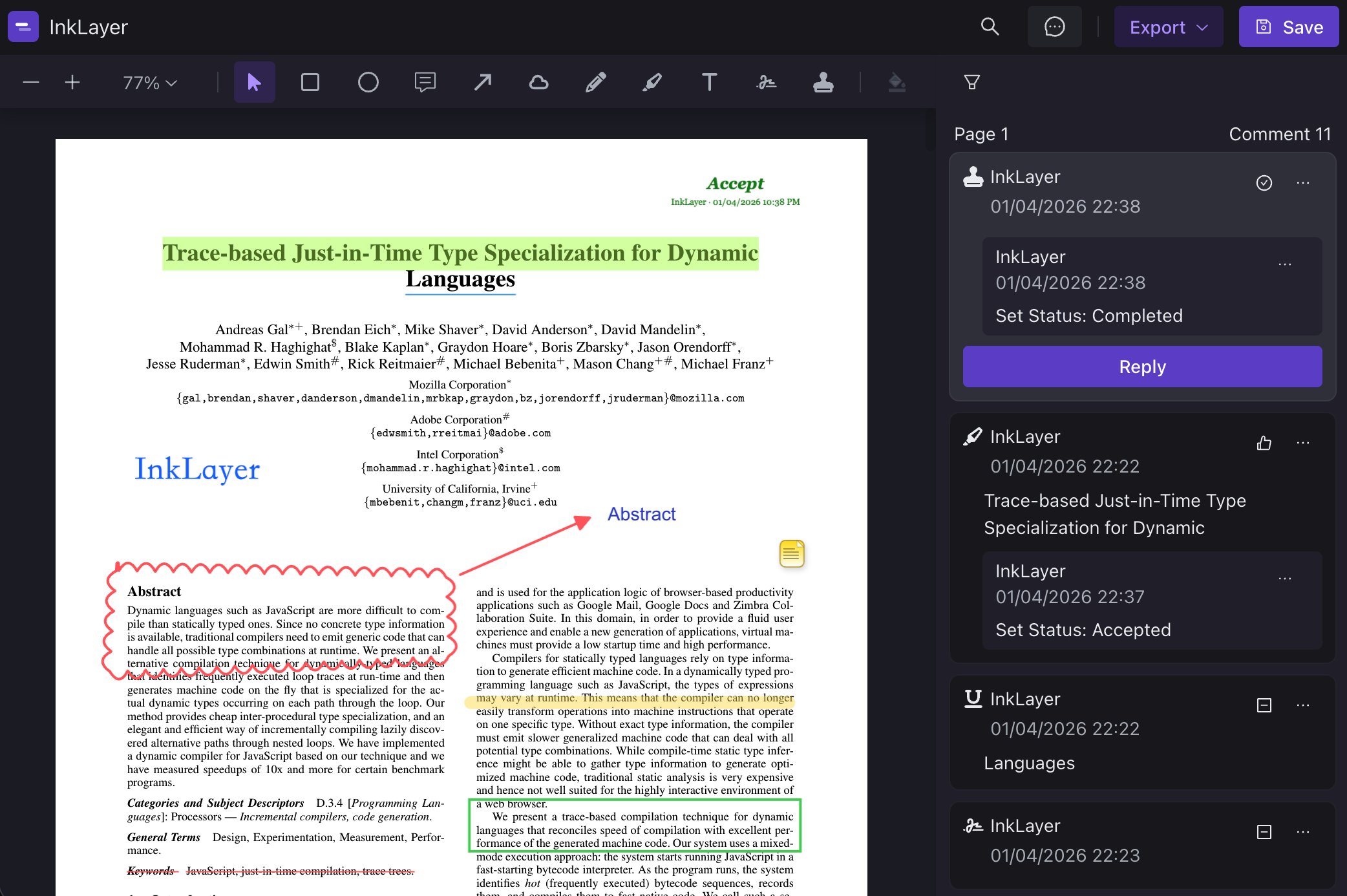 InkLayer real PDF annotation screenshot
